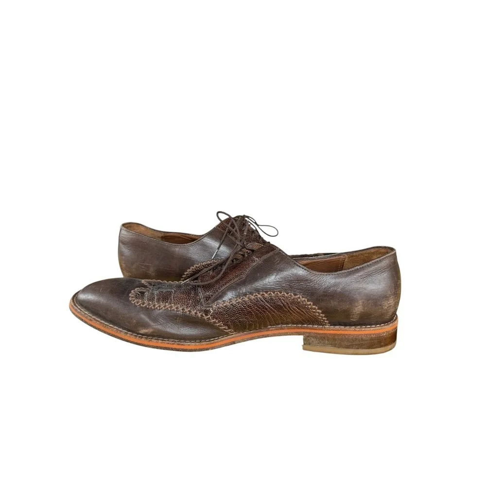 Belvedere Borgo Ostrich & Calfskin Wingtip Shoes Brown Size 11 D‎